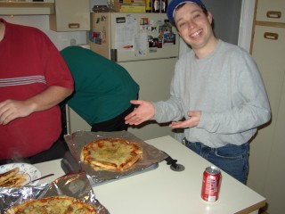 the first pizza is ready to eat - horray!