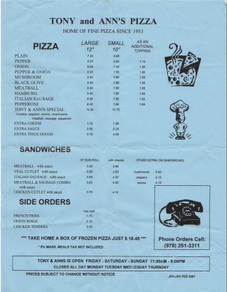 tony and ann's menu